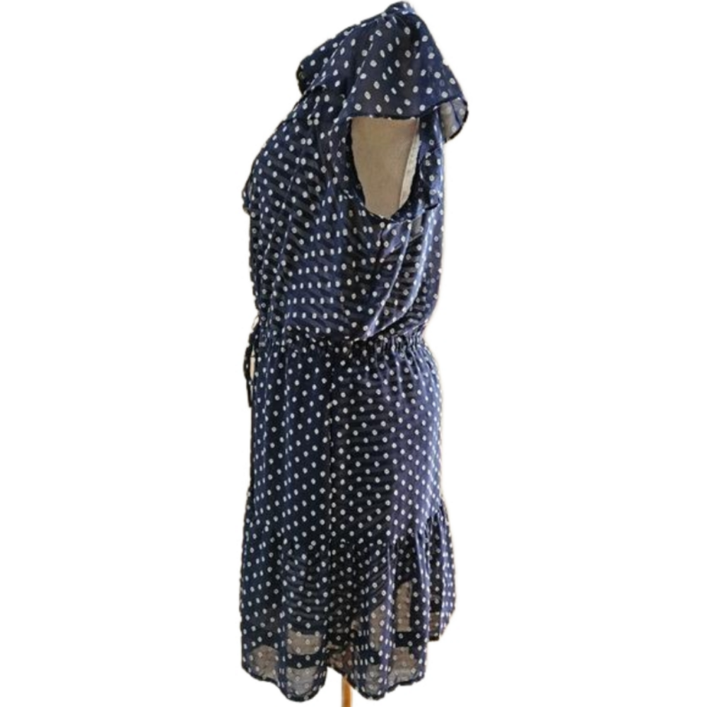 Maison Jules Navy Blue Floral Chiffon Sheer Dress w/Striped Lining-Size Large - Picture 3 of 6